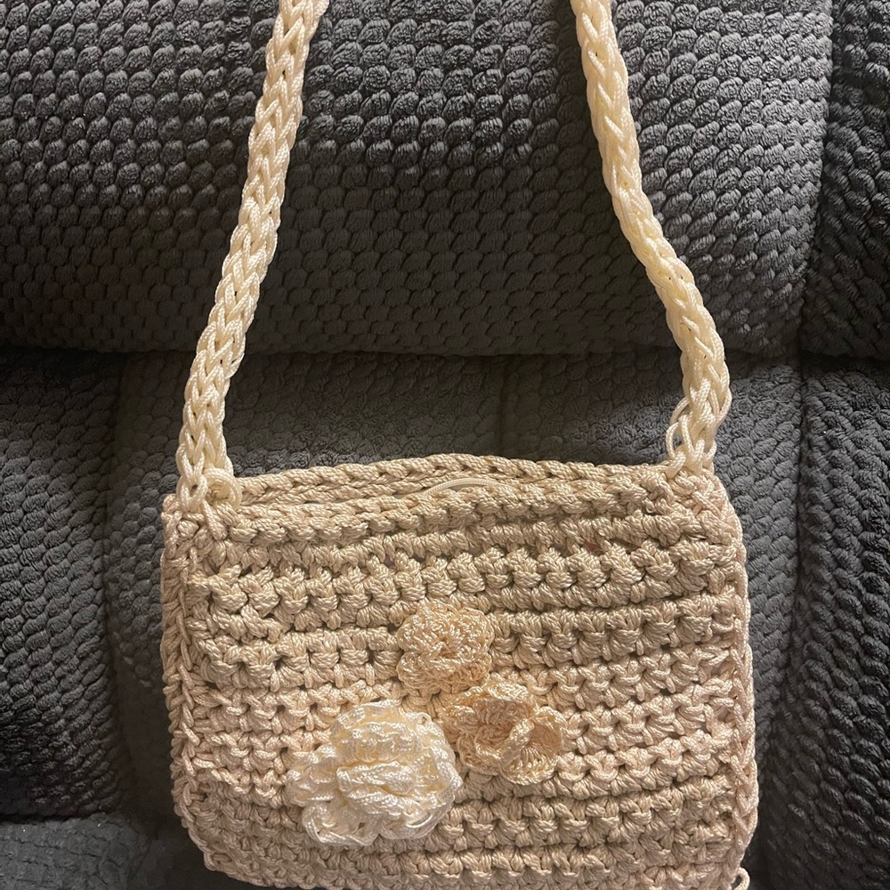 Handcrafted Beige Crochet Shoulder Bag